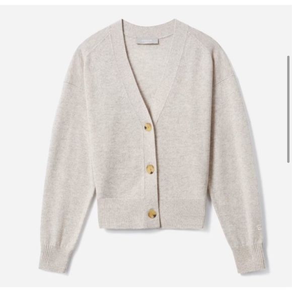 Everlane Womens Cropped Cashmere Cardigan Sweater Oatmeal Gray Canvas Heather S - Picture 11 of 15